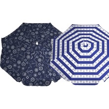 Snot Eğilebilir 8 Telli Plaj & Bahçe Şemsiye Mavi - Beyaz Pamuk Polyester Kumaş ile Kolay Kullanım