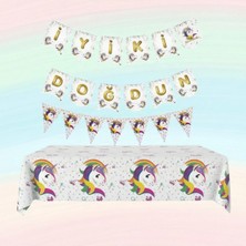 Umamiçe Unıcorn Parti Seti – Banner + Flama + Masa Örtüsü