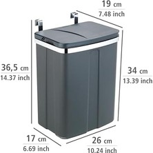 Adoz Shopping Kapı Atık Kutusu 12L Dolap Atık Kutusu Mutfak Atık Kutusu Gri