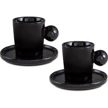 Adoz Shopping Golfline Siyah 2'li Tabaklı Kahve Fincan Takımı 90 cc