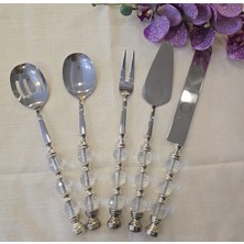 5 Parça Rustik Servis Kaşık Seti Gümüş