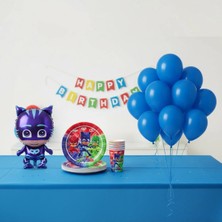 Umamiçe Pijamaskeliler Parti Seti – 10 Mavi Balon + 8'li Tabak Bardak + Folyo Balon(B)