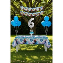 Umamiçe Frozen Elsa Temalı 6 Yaş Doğum Günü Parti Seti – Masa Örtüsü + Banner + Balonlar