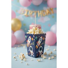 Umamiçe Uzay Temalı 8'li Karton Mısır Kutusu – Parti ve Doğum Günü Için Şık Sunumlar