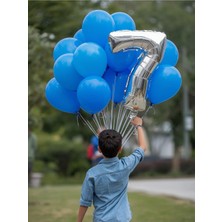 Umamiçe 7 Rakam Balon Seti – 40 Inç (100 Cm) Folyo Balon + 10 Adet Metalik Mavi Balon