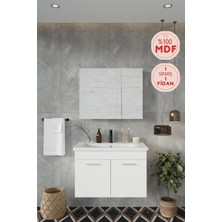 Balneom Banyo Defne 80cm %100 Mdf Banyo Dolabı Aynalı Dolaplı Üst Dolap Lavabo