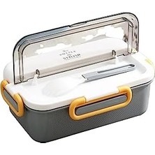Adoz Shopping Bento 900ML Lunchbox 1 Katlı 3 Bölmeli Çelik Sefer Tası Yemek Kutusu (Gri)