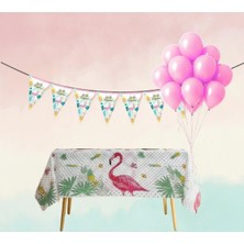 Umamiçe Flamingo Parti Seti – 10 Pembe Balon + Flama + Masa Örtüsü