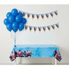 Umamiçe Örümcek Adam Parti Seti – 10 Mavi Balon + Flama + Masa Örtüsü