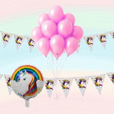 Umamiçe Unıcorn Parti Seti – 10 Pembe Balon + Flama + Folyo Balon