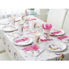 Umamiçe Unıcorn Parti Seti – 25'li Pembe Çatal + 8'li Peçete + 8'li Tabak Bardak + Masa Örtüsü