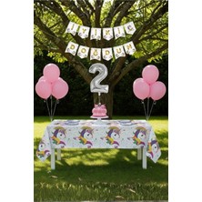 Umamiçe Unicorn Temalı 2 Yaş Doğum Günü Parti Seti – Masa Örtüsü + Banner + Balonlar