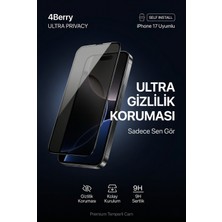 4Berry Ultra Privacy Kurulum Kitli Ekran Koruyucu - 45KG Güçlü Koruma – Hd Şeffaf Temperli Cam - iPhone 17 Pro