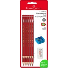 Faber-Castell Kırmızı Kopya Boya Kalemi 12'Li Set Silgi ve Kalemtıraş ile Renk: Kırmızı
