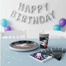 Umamiçe Uzay Parti Seti – 25'li Siyah Çatal + 8'li Peçete + 8'li Tabak Bardak