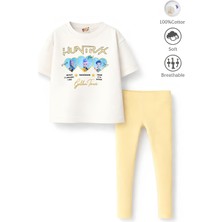 Belya Kids Wear Kız Çocuk Tam Kalıp Üst Oversize Altı Taytlı Golden TASARIM48 Alt Üst Takım