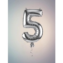 Umamiçe Sayı Balonları Gümüş 5 Rakam Balonu – 0'dan 9'a Seçtiğiniz Rakam