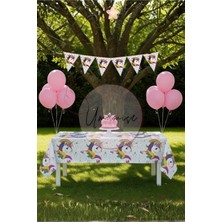 Umamiçe Unicorn Mini Parti Seti – Masa Örtüsü + Flama + 10 Metalik Pembe Balon