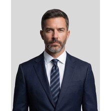 1001 Kravat Lacivert Çizgili 8 cm Genişliğinde Kravat