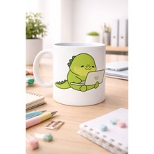 Youday Accessories Sevimli Dinozor Tasarımlı Porselen Kupa Model 117 – Laptoplu Tatlı Dino Figürlü Ofis &amp; Ev Kahve Kupası