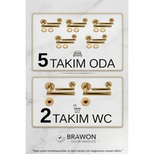 Brawon Vega Gold Titanyum Kaplama Paslanmaz Kapı Kolu Seti - 5 Takım Oda + 2takım Wc