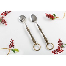 2 Parça Halkalı Antik Pasta Servis Kaşık Seti – Şık Sunum ve Davet Sofraları Için