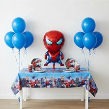 Umamiçe Örümcek Adam Parti Seti – 10 Mavi Balon + 8'li Tabak Bardak + Folyo Balon(B) + Masa Örtüsü