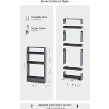 Adoz Shopping Çok Amaçlı Yapışkanlı Duvar Rafı Organizer 3 Katlı Banyo & Mutfak Rafı 2 Çekmeceli Havluluk (Beyaz)