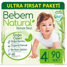 Bebem Natural Bantlı Bebek Bezi No:4 7-14 kg 90 Adet Ultra Fırsat Paketi