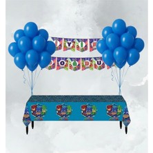 Umamiçe Pijamaskeliler Parti Seti – 10 Mavi Balon + Banner + Masa Örtüsü