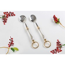 2 Parça Halkalı Gümüş Salata Servis Kaşık Seti – Şık Sunum ve Davet Sofraları Için