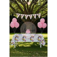 Umamiçe Unicorn Mini Parti Seti – Masa Örtüsü + Banner + 10 Metalik Pembe Balon