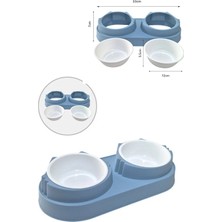 Sepetopia Ikili Çıkartılabilir Hazneli ve Yükseltilmiş Kedi/köpek Mama ve Su Kabı - Mavi