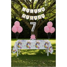 Umamiçe Unicorn Temalı 7 Yaş Doğum Günü Parti Seti – Masa Örtüsü + Banner + Balonlar