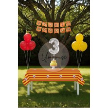 Umamiçe Sarı Kırmızı Temalı 3 Yaş Doğum Günü Parti Seti – Masa Örtüsü + Banner + 3 Rakam Balonu + Balonlar