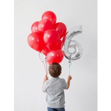 Umamiçe 6 Rakam Balon Seti – 40 Inç (100 Cm) Folyo Balon + 10 Adet Metalik Kırmızı Balon