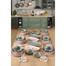 Keramika 6 Kişilik Desenli 44 Parça Yemek ve Kahvaltı Seti Renkli Stoneware Malzemeden Üretildi