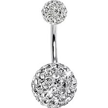 Jaida Moda Kadın Kristal Taşlı Çelik Göbek Piercing Gümüş Renkli 10 mm Uzunluk Özellikli