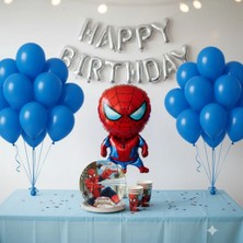 Umamiçe Örümcek Adam Parti Seti – 10 Mavi Balon + 8'li Tabak Bardak + Folyo Balon(B)