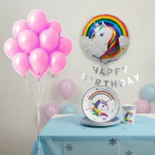 Umamiçe Unıcorn Parti Seti – 10 Pembe Balon + 8'li Tabak Bardak + Folyo Balon