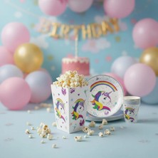 Umamiçe Unıcorn Mini Parti Seti – 8'li Mısır Kutusu + 8'li Tabak Bardak