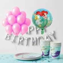Umamiçe Deniz Kızı Parti Seti – 10 Pembe Balon + 8'li Tabak Bardak + Folyo Balon