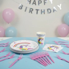 Umamiçe Unıcorn Parti Seti – 25'li Pembe Çatal + 8'li Peçete + 8'li Tabak Bardak