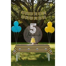 Umamiçe Sarı Lacivert Temalı 5 Yaş Doğum Günü Parti Seti – Masa Örtüsü + Banner + 5 Rakam Balonu + Balonlar