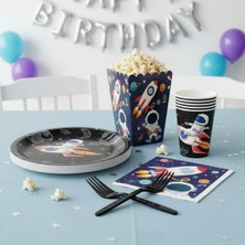 Umamiçe Uzay Parti Seti – 25'li Siyah Çatal + 8'li Mısır Kutusu + 8'li Peçete + 8'li Tabak Bardak