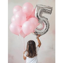 Umamiçe 5 Rakam Balon Seti – 40 Inç (100 Cm) Folyo Balon + 10 Adet Metalik Pembe Balon