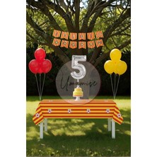 Umamiçe Sarı Kırmızı Temalı 5 Yaş Doğum Günü Parti Seti – Masa Örtüsü + Banner + 5 Rakam Balonu + Balonlar