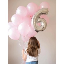 Umamiçe 6 Rakam Balon Seti – 40 Inç (100 Cm) Folyo Balon + 10 Adet Metalik Pembe Balon