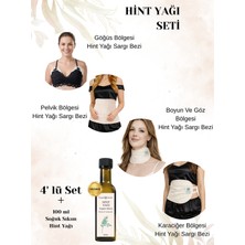 Dengeli Market Hint Yağı Sargısı 4'lü Set: Karaciğer, Pelvik, Boyun/Göz ve Göğüs Bölgesi Sargı BEZİ+100 ml Hexansız Hint Yağı