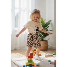 Butik Kız Çocuk Pamuklu Leopar Desenli Şortlu 2'li Takım